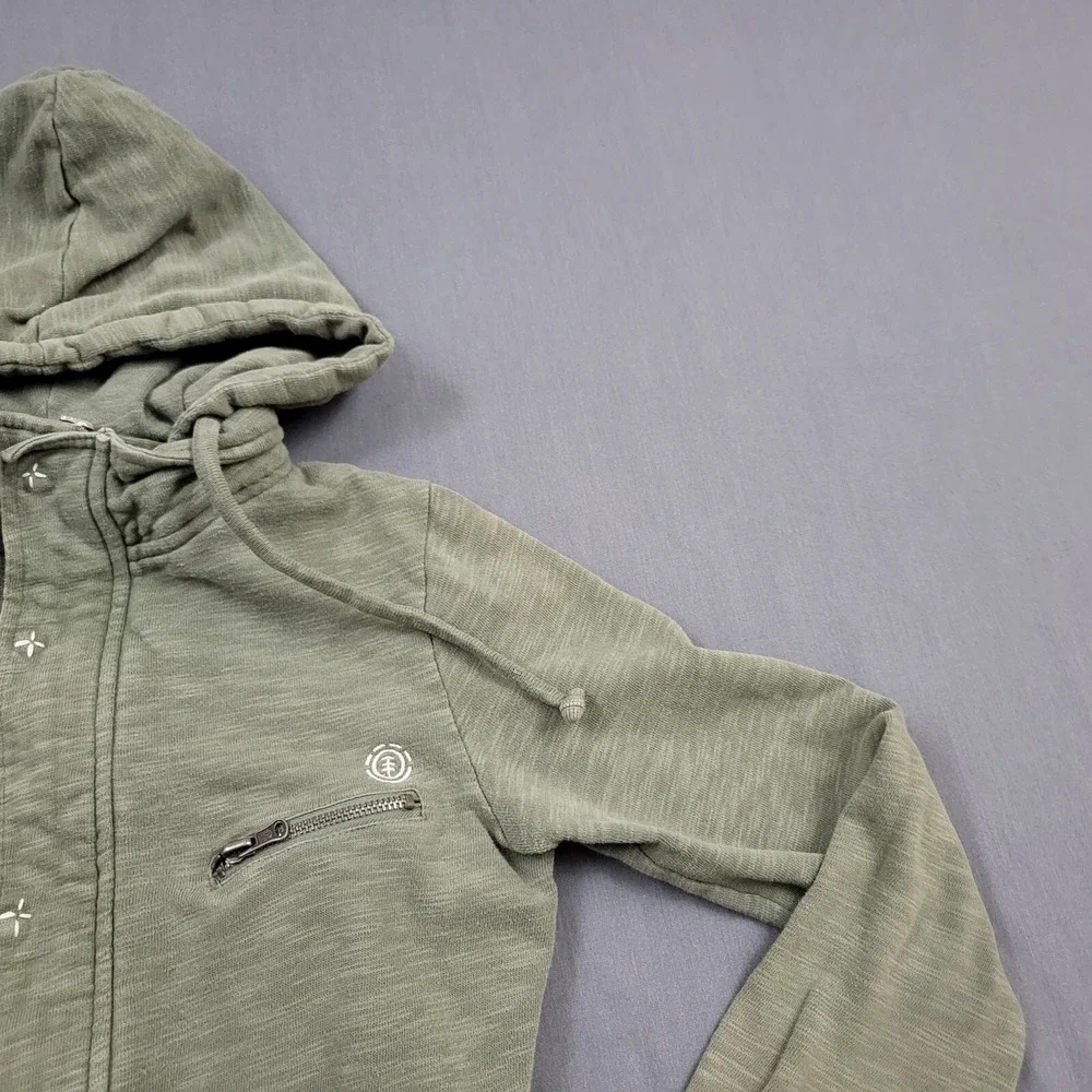 Element Womens Olive Green Slub Knit Utility Cargo‎ Hoodie Jacket Snap Front S